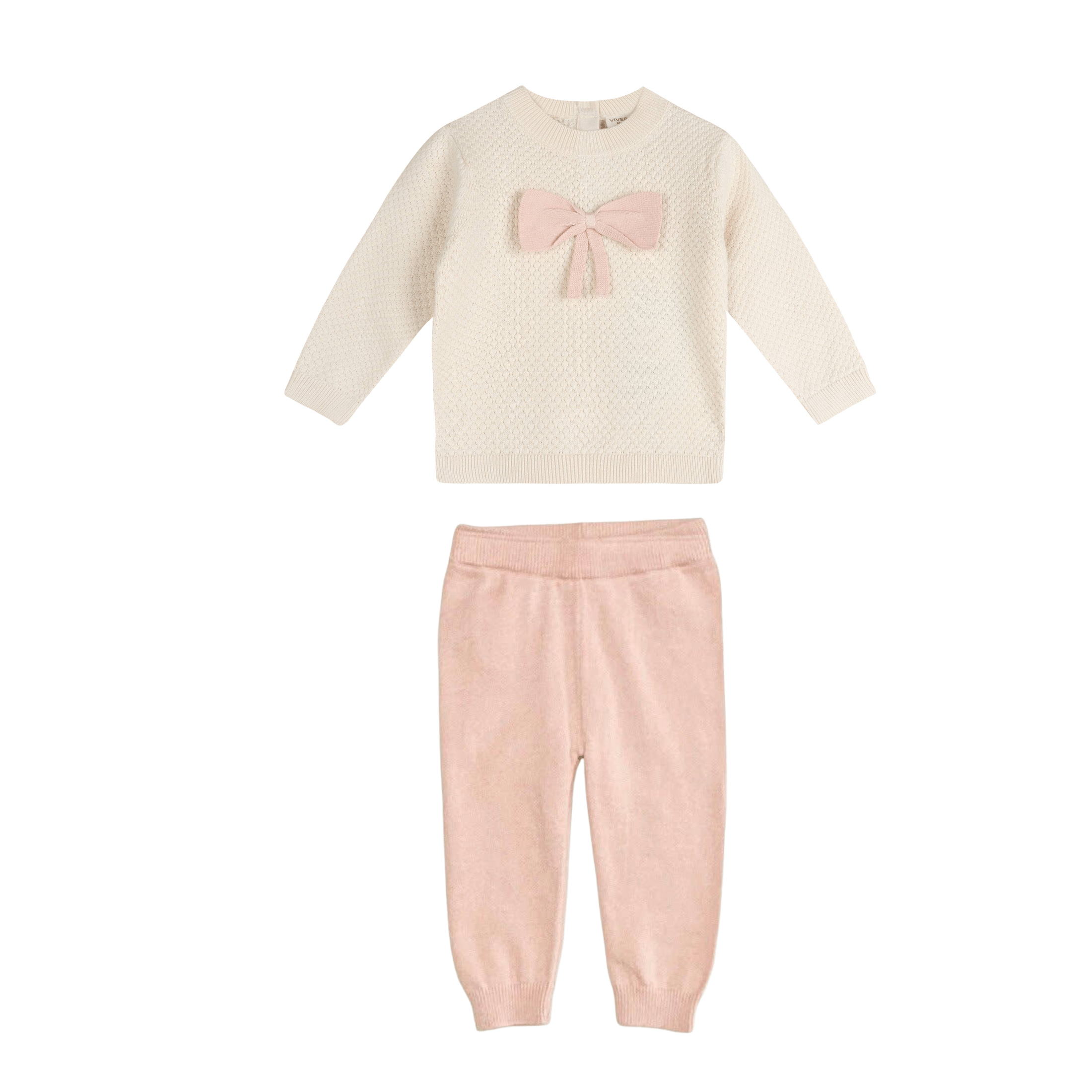Cream Bow Knit Baby Sweater and Legging Set
