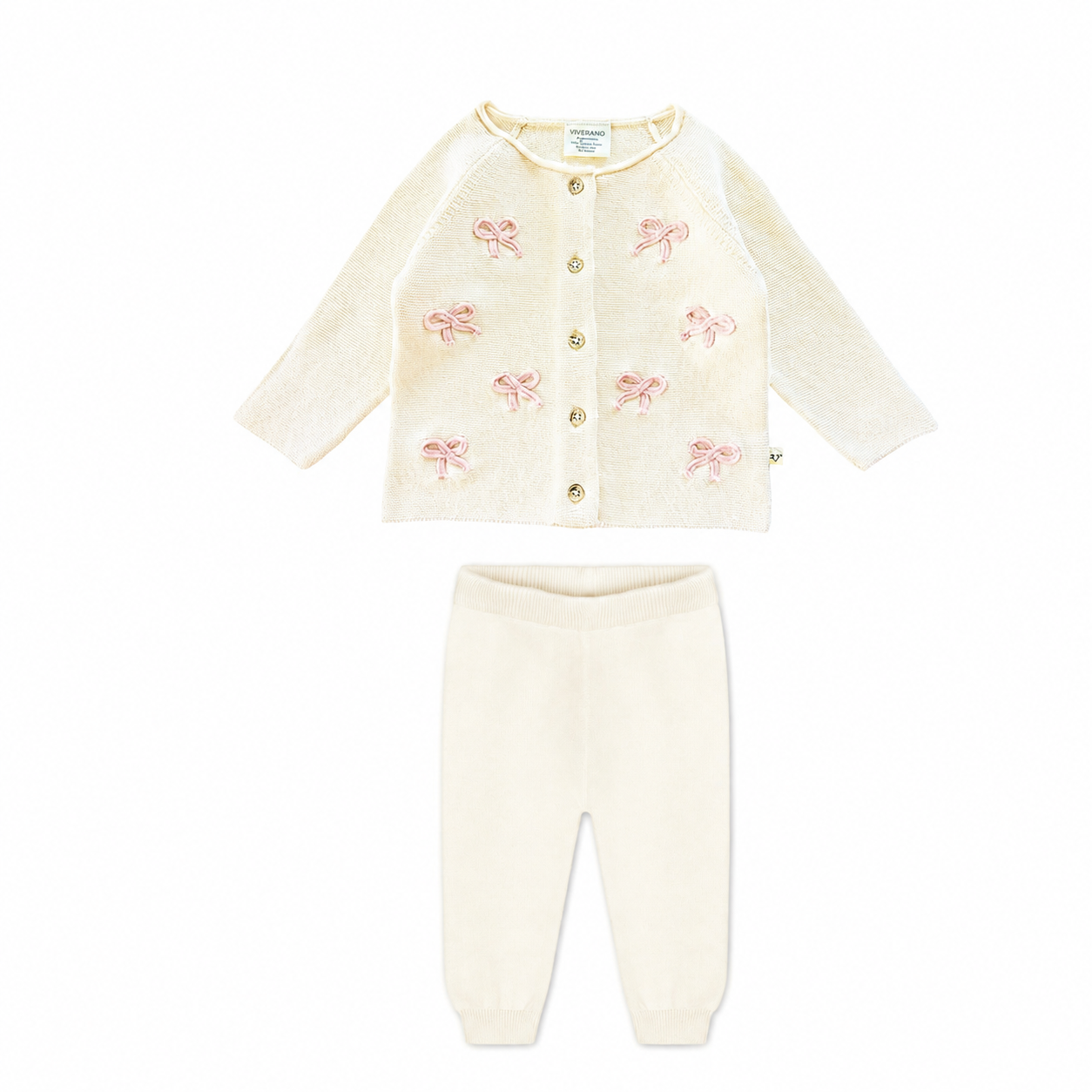 Zoe Bow Sweater Knit Baby Button Cardigan and Legging Set