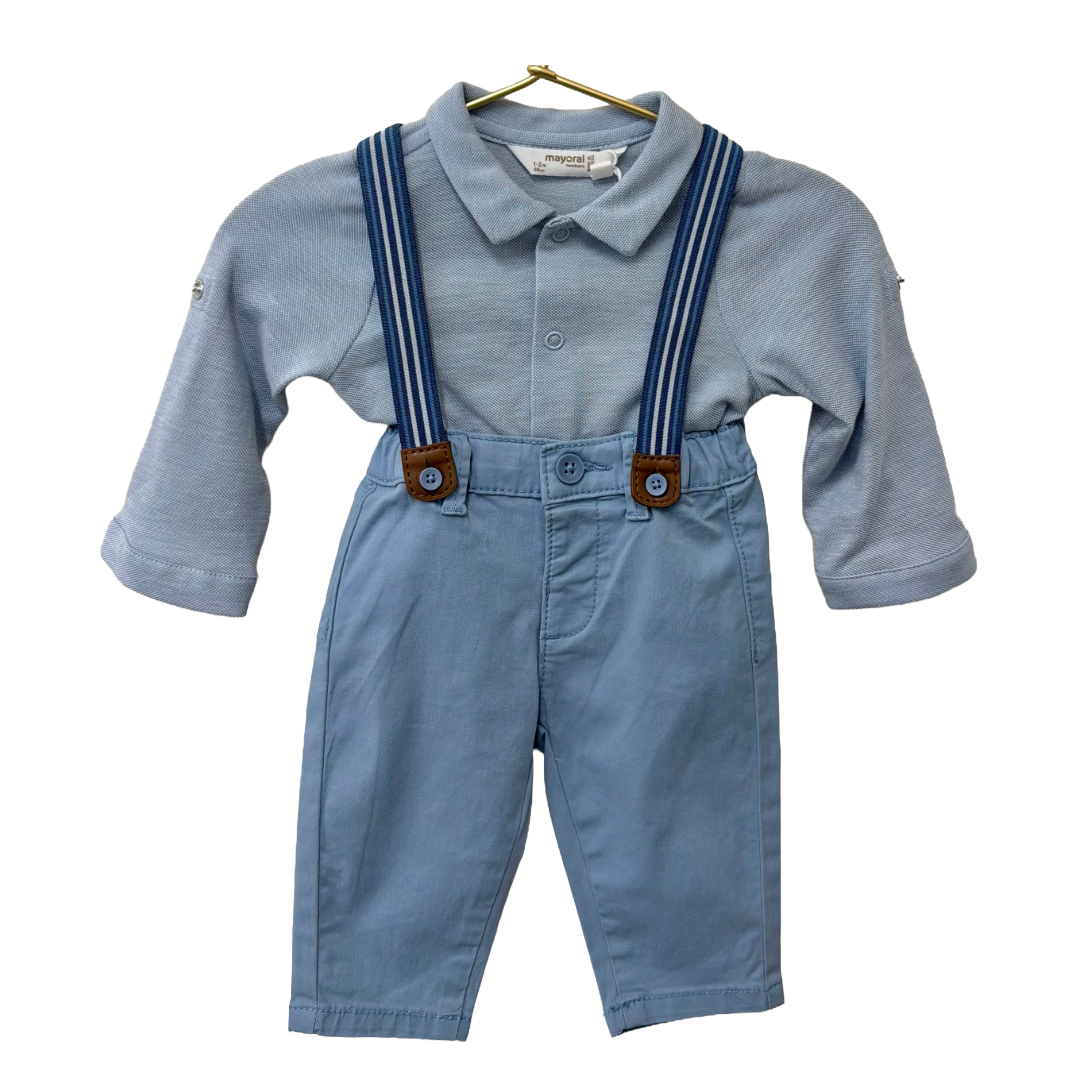 Baby Boy Dress Pants with Striped Suspenders Set with Polo