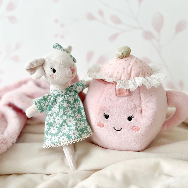 Pink Plush Teapot and Mouse Doll Set