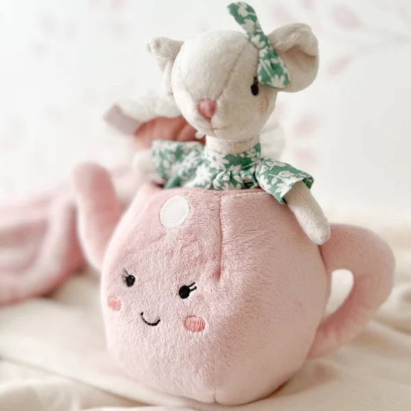 Pink Plush Teapot and Mouse Doll Set