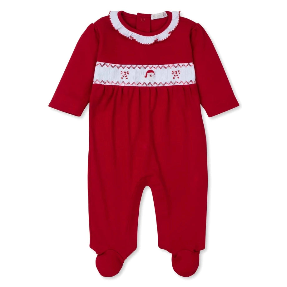 Holiday Medley Hand Smocked Santa Ruffle Footie