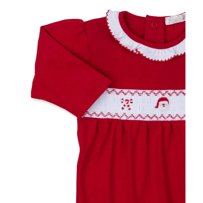 Holiday Medley Hand Smocked Santa Ruffle Footie