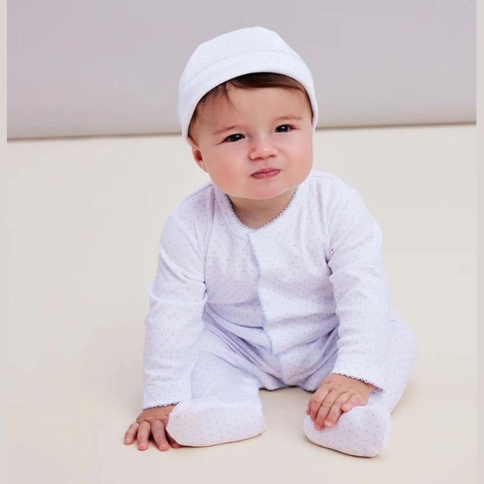 New Kissy Dots Print Footie and Hat Set Blue