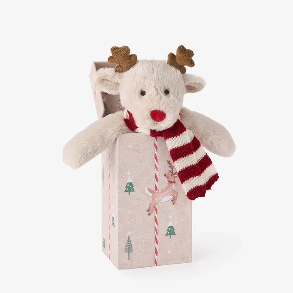 Holiday Reindeer Snuggler Taupe Plush Toy Gift Box