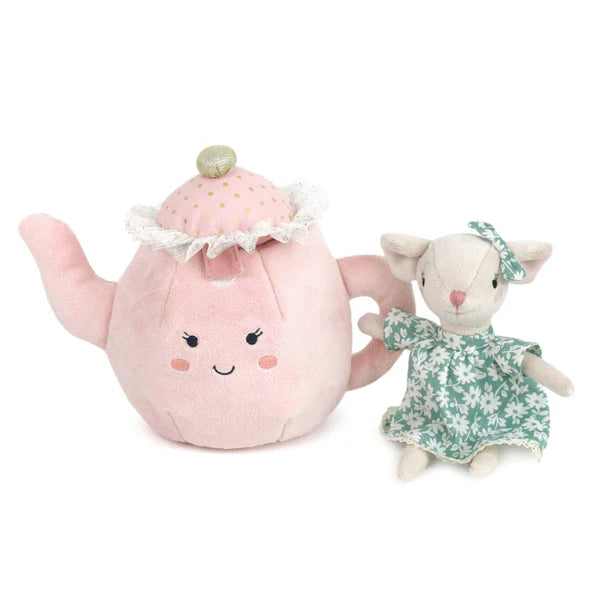 Pink Plush Teapot and Mouse Doll Set