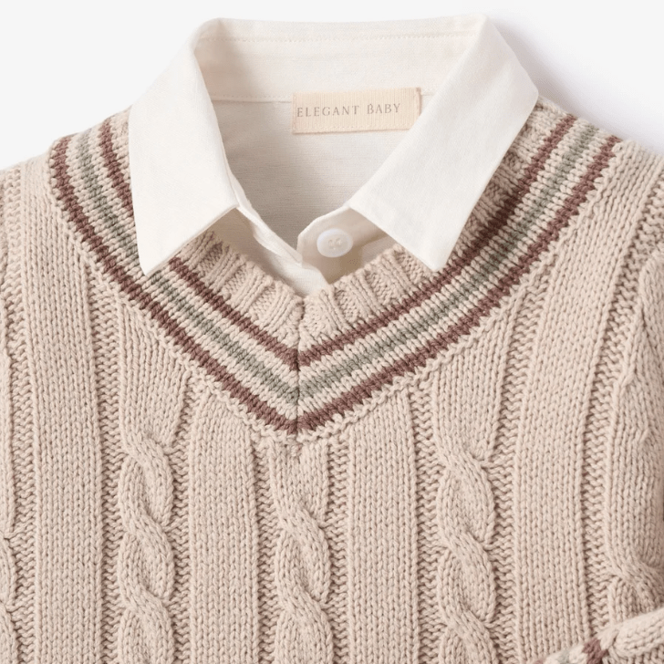 Taupe Varsity Sweater + Plaid Pants Set