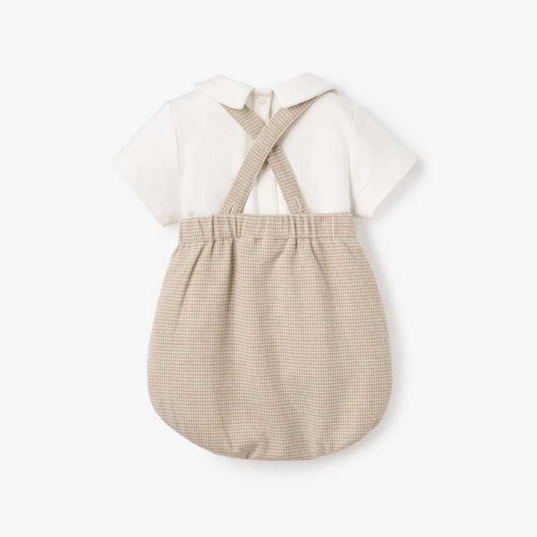 Teddy Bear Embroidered Houndstooth Overall Bubble
