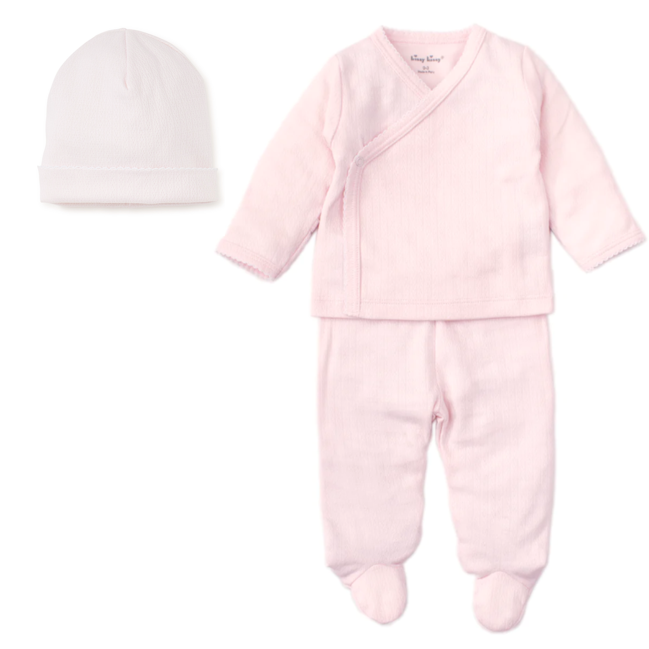 Kissy 3-Piece Pointelle Cross Tee, Pant and Hat Set Pink