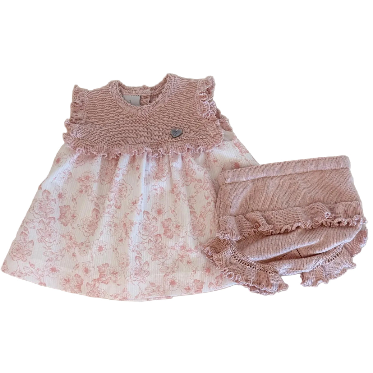 Baby Girls Pink Floral Dress & Ruffled Bloomer 2-Piece Set