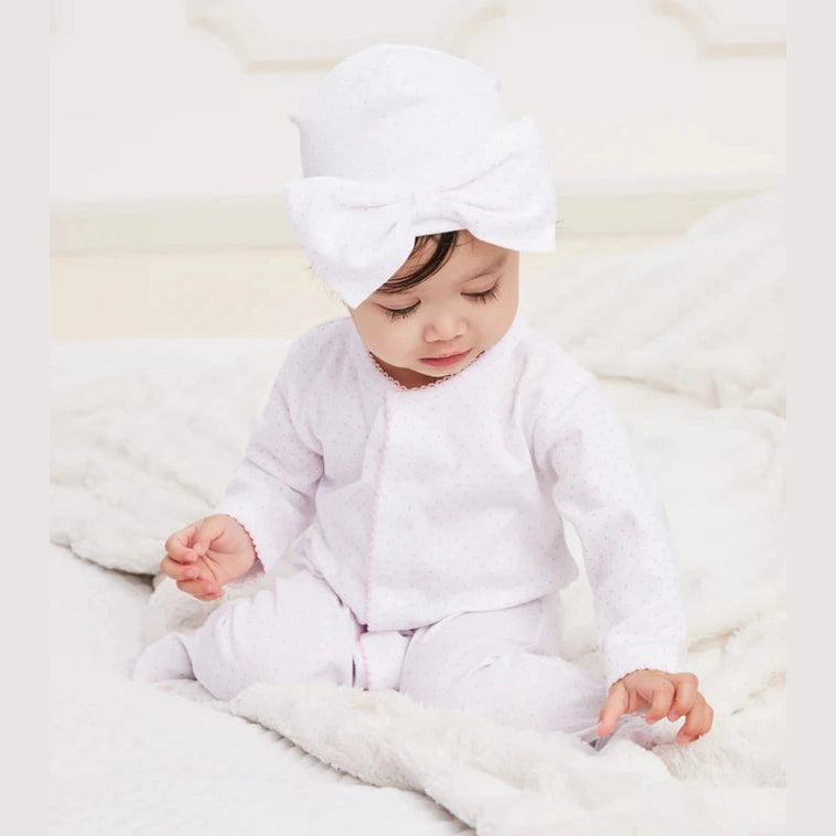 New Kissy Dots Print Footie and Hat Set Pink
