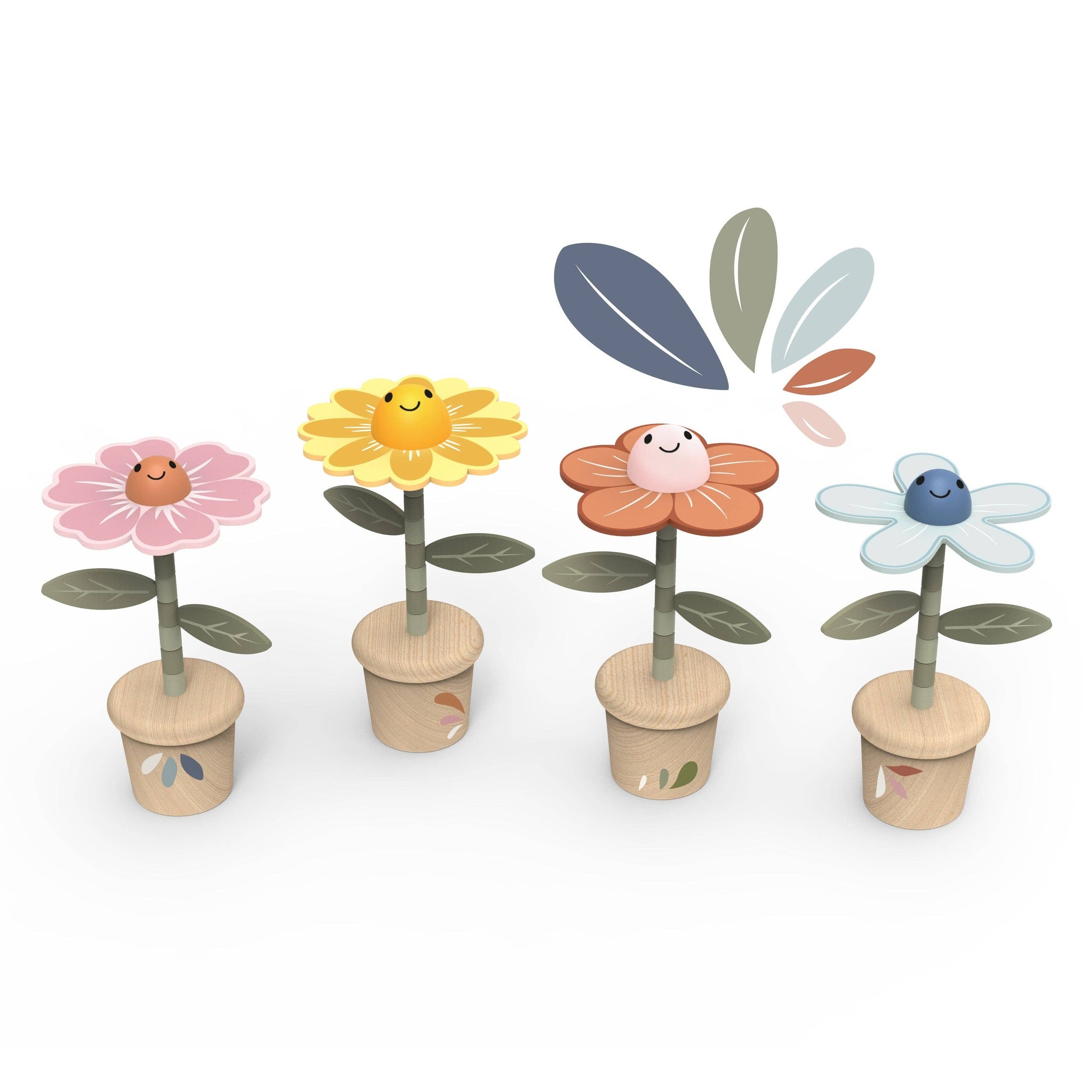 12-Piece Wooden Flower Pushing Puppet Display