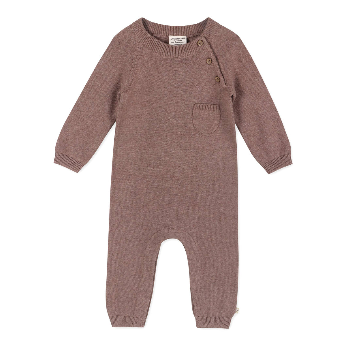 Side Button & Pocket Knit Baby Jumpsuit (Organic Cotton): Cafe Latte / 6-12 Month