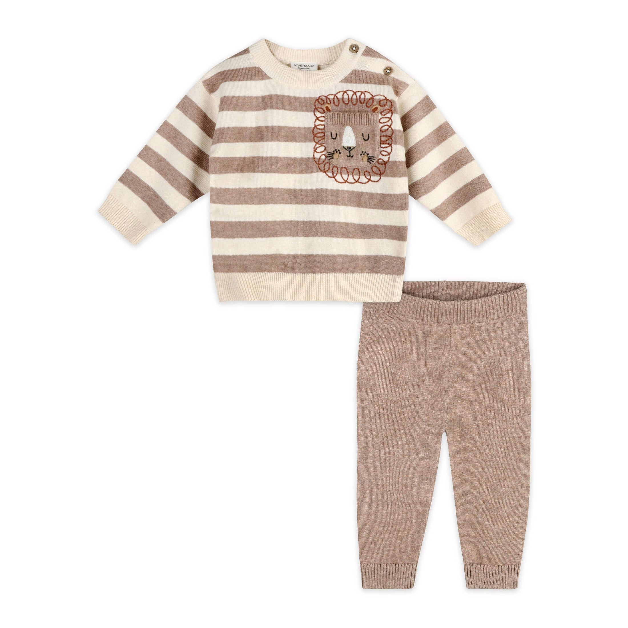 Lion Baby Knit Pullover & Pants - Oatmeal/Beige