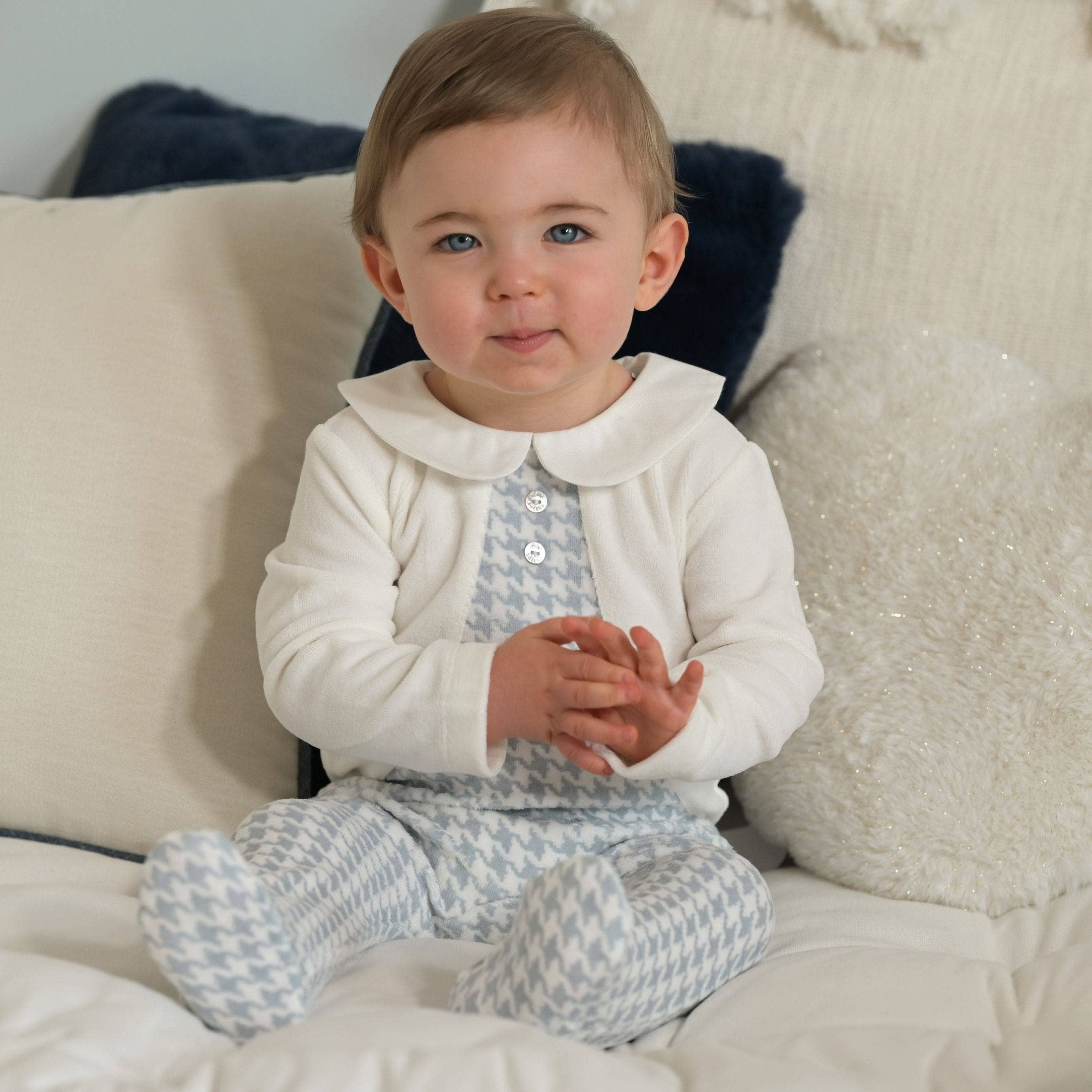 ELEONOR | Light Blue and White Houndstooth Baby Onesie
