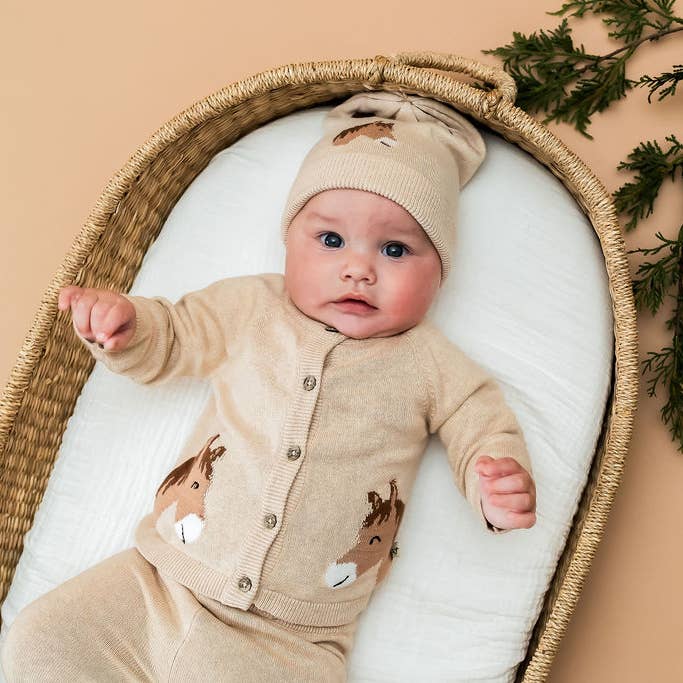 Organic Oatmeal Cotton Horse Baby Cardigan