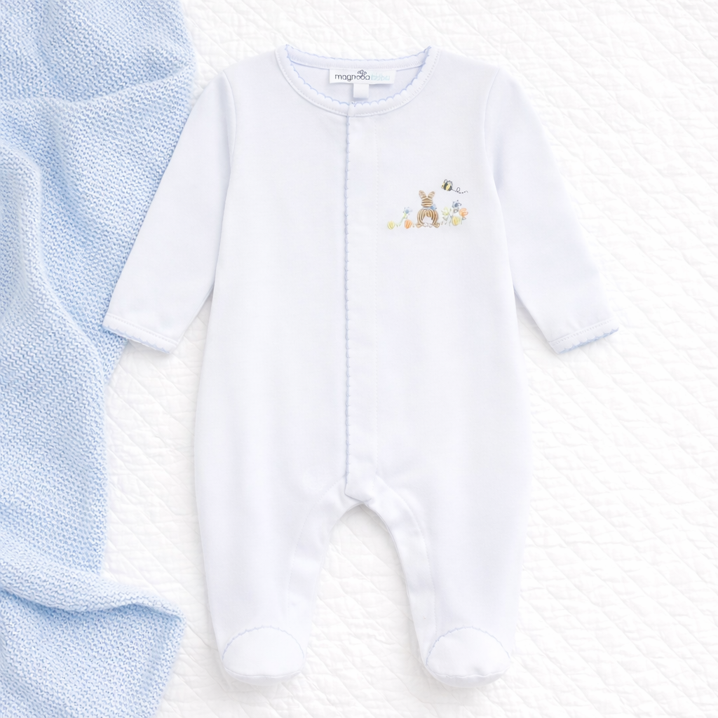 Baby Light Blue Cotton Footie with Honey Bunny Embroidery
