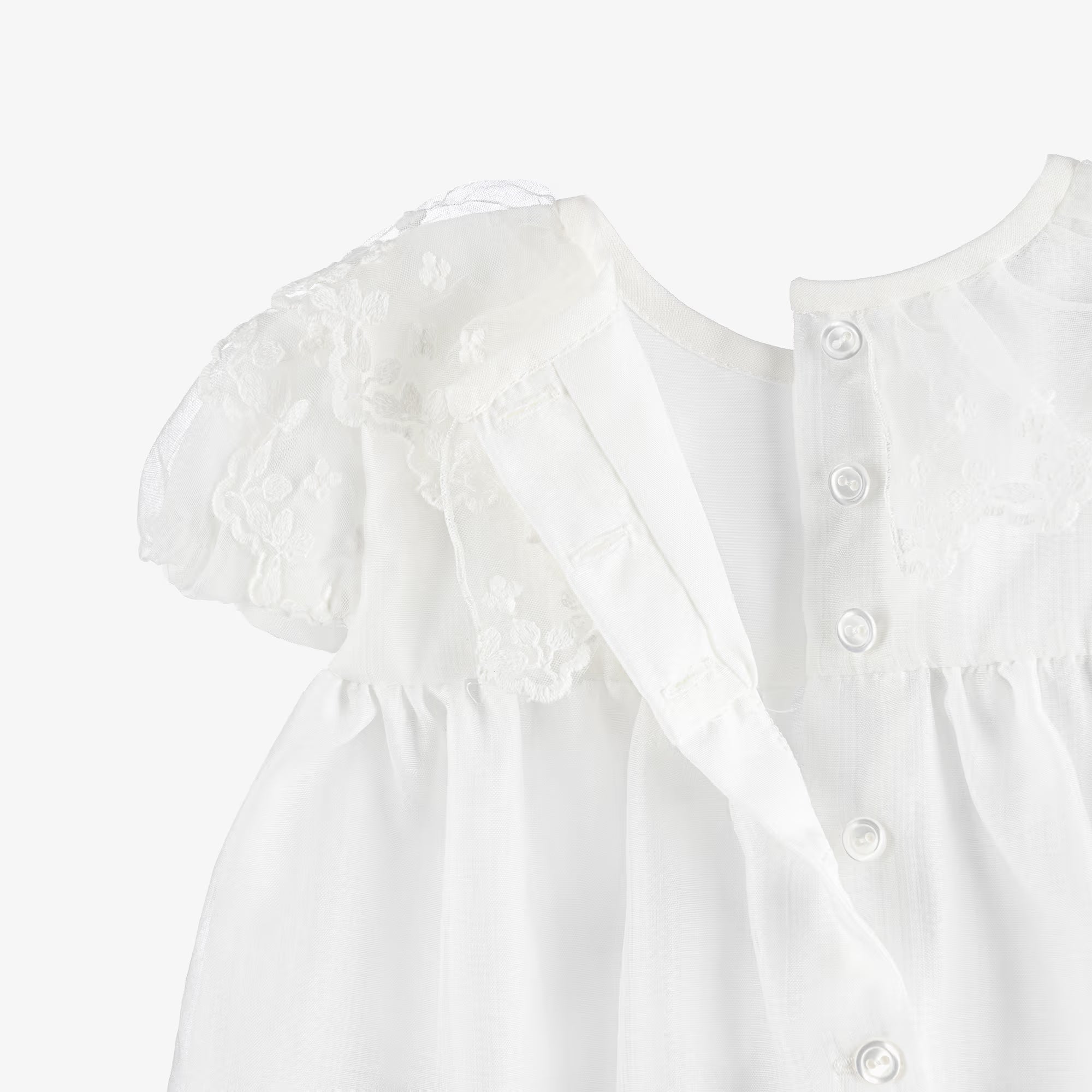 Baby Girl White Dress & Bloomers Set with Floral Lace Collar