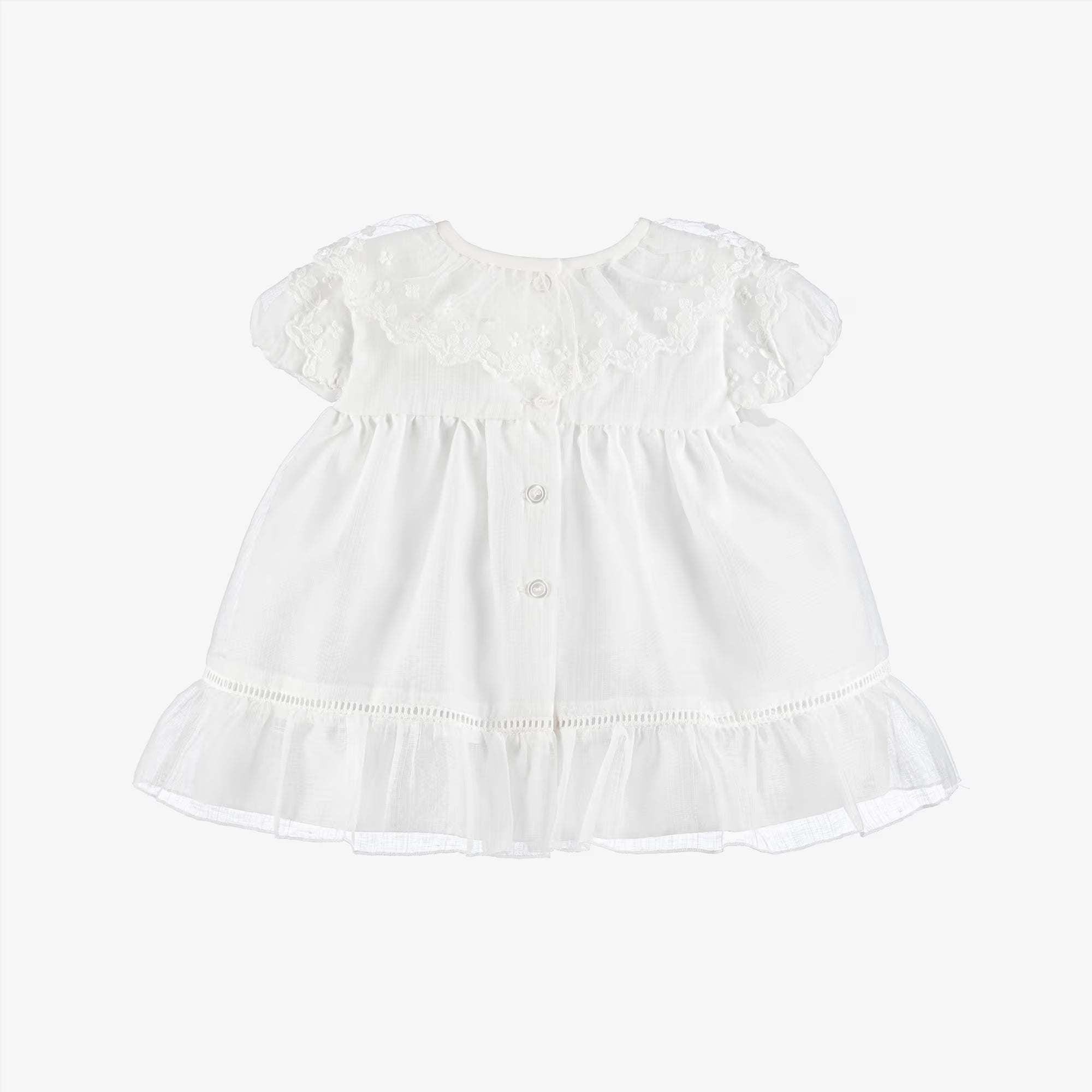 Baby Girl White Dress & Bloomers Set with Floral Lace Collar