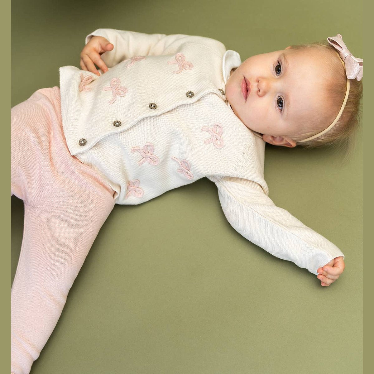Zoe Bow Sweater Knit Baby Button Cardigan and Legging Set