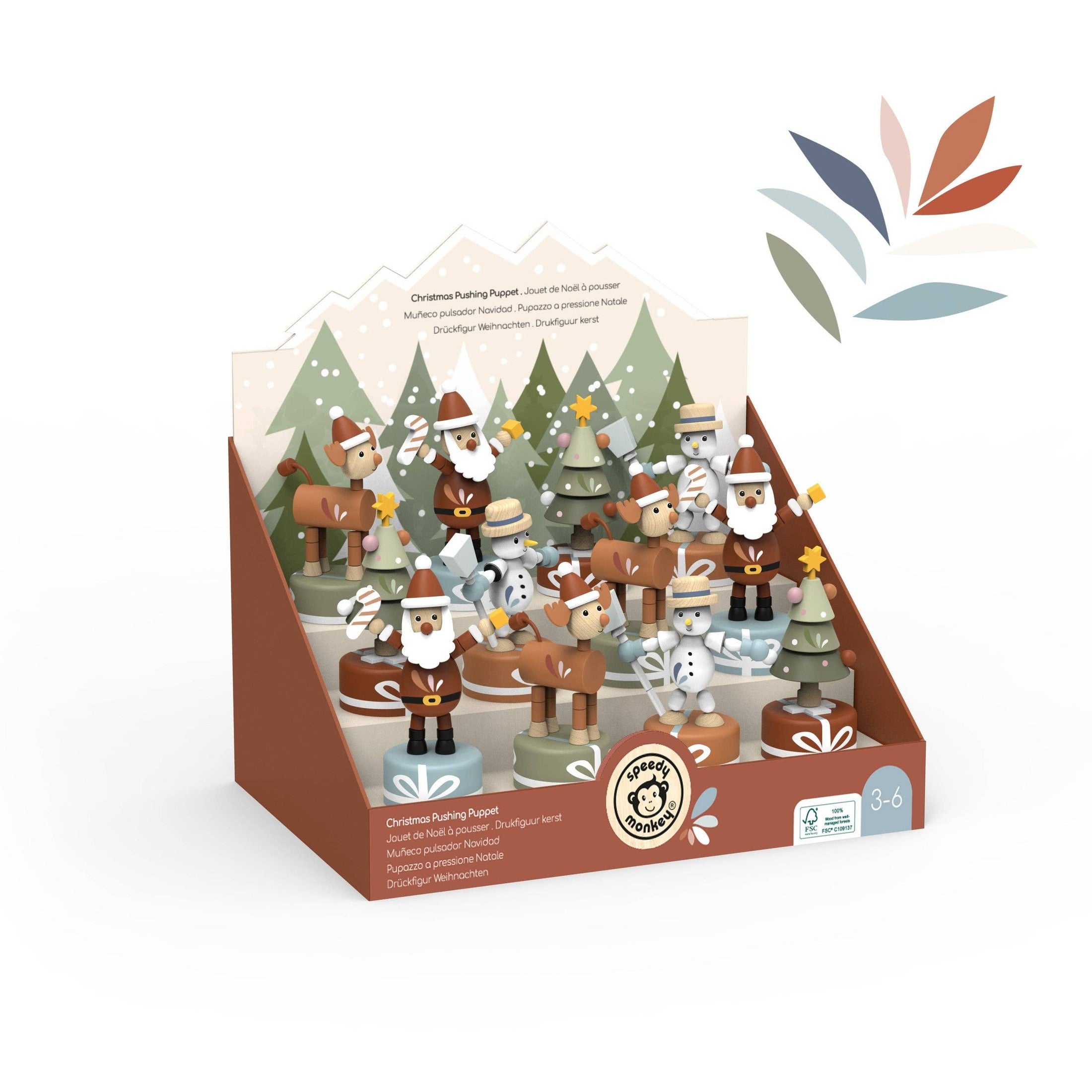 12-Piece Wooden Christmas Pushing Puppet Display