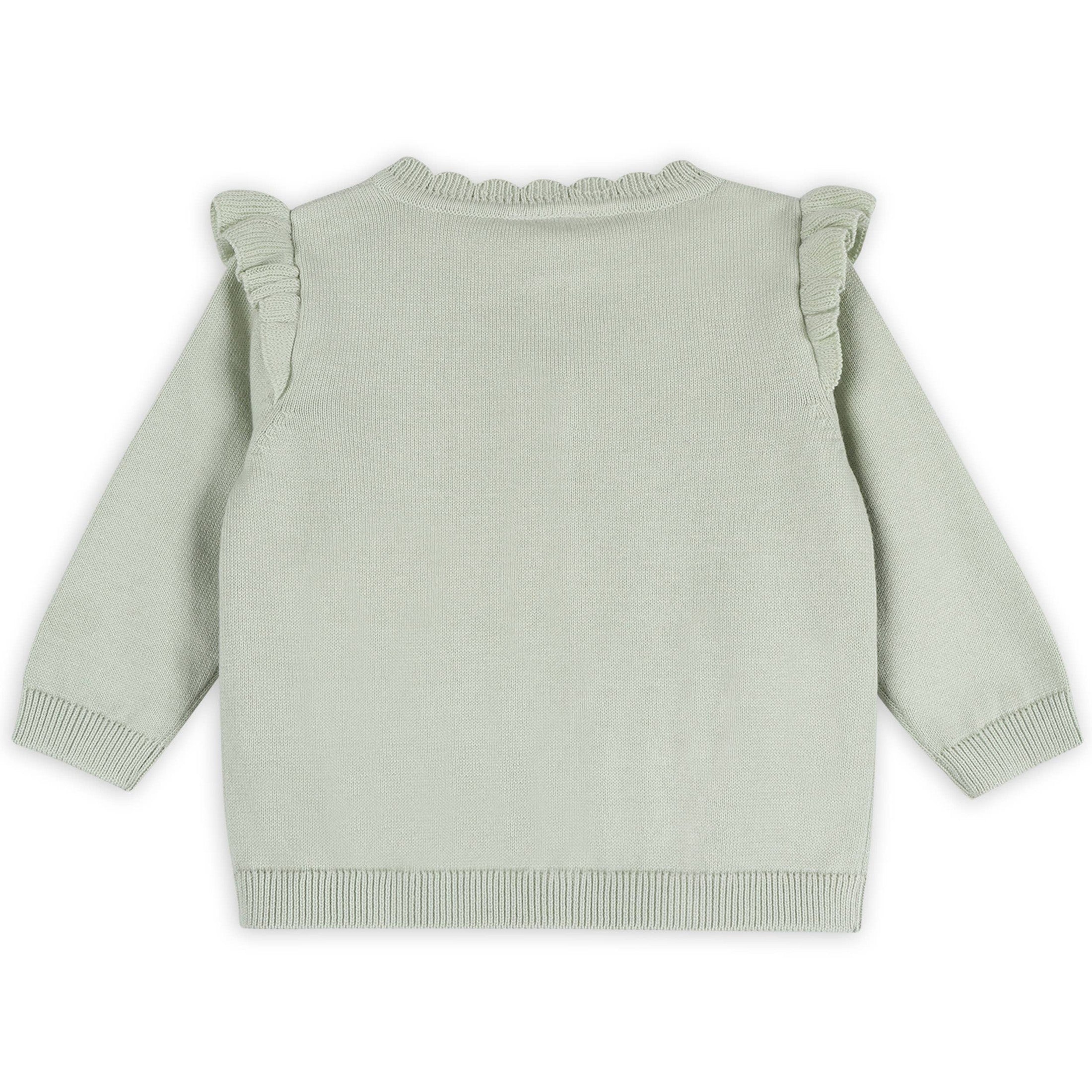Sage Green Furry Chick & Bunny Baby Knit Cardigan