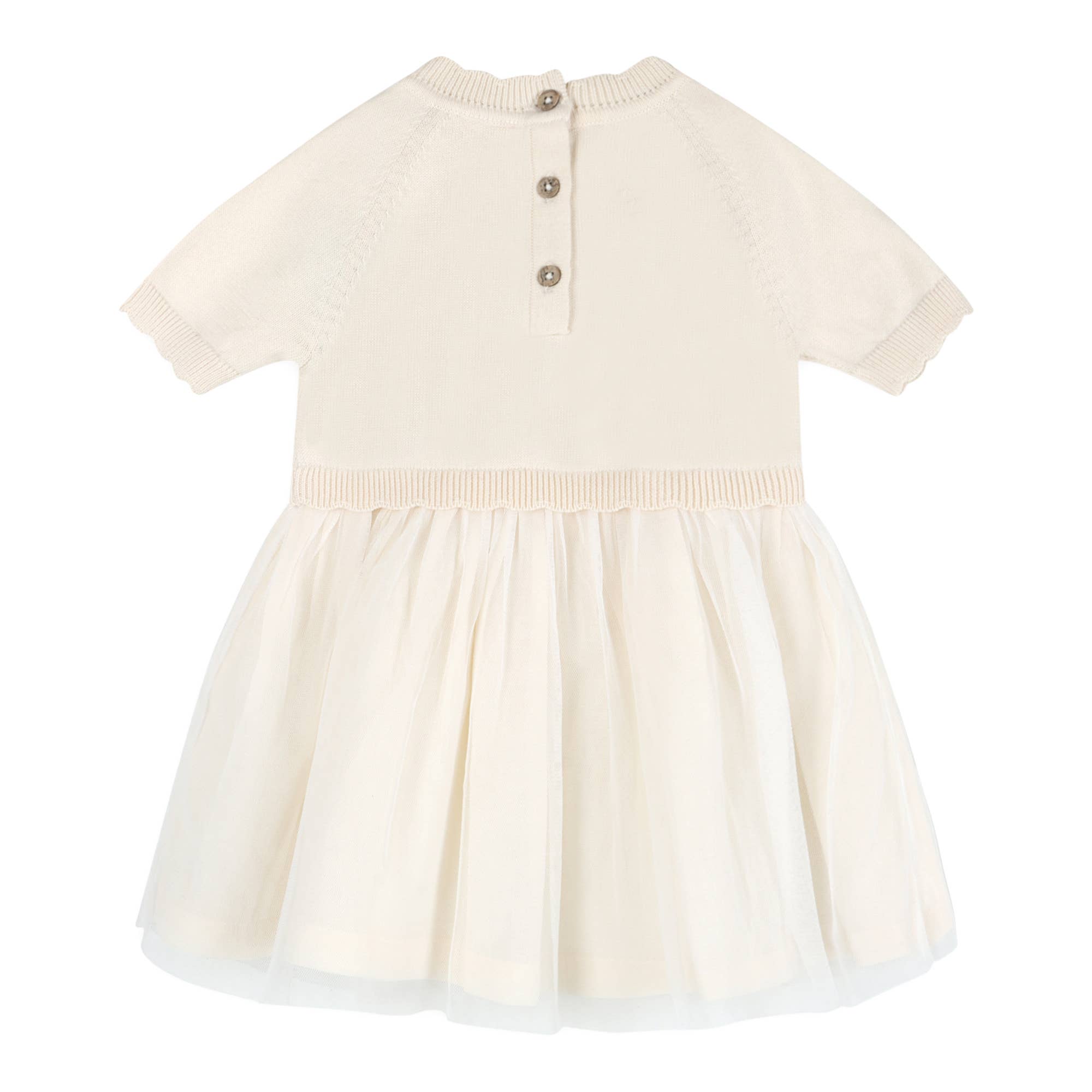 Natural Bird Floral Embroidered Tutu Knit Baby Dress