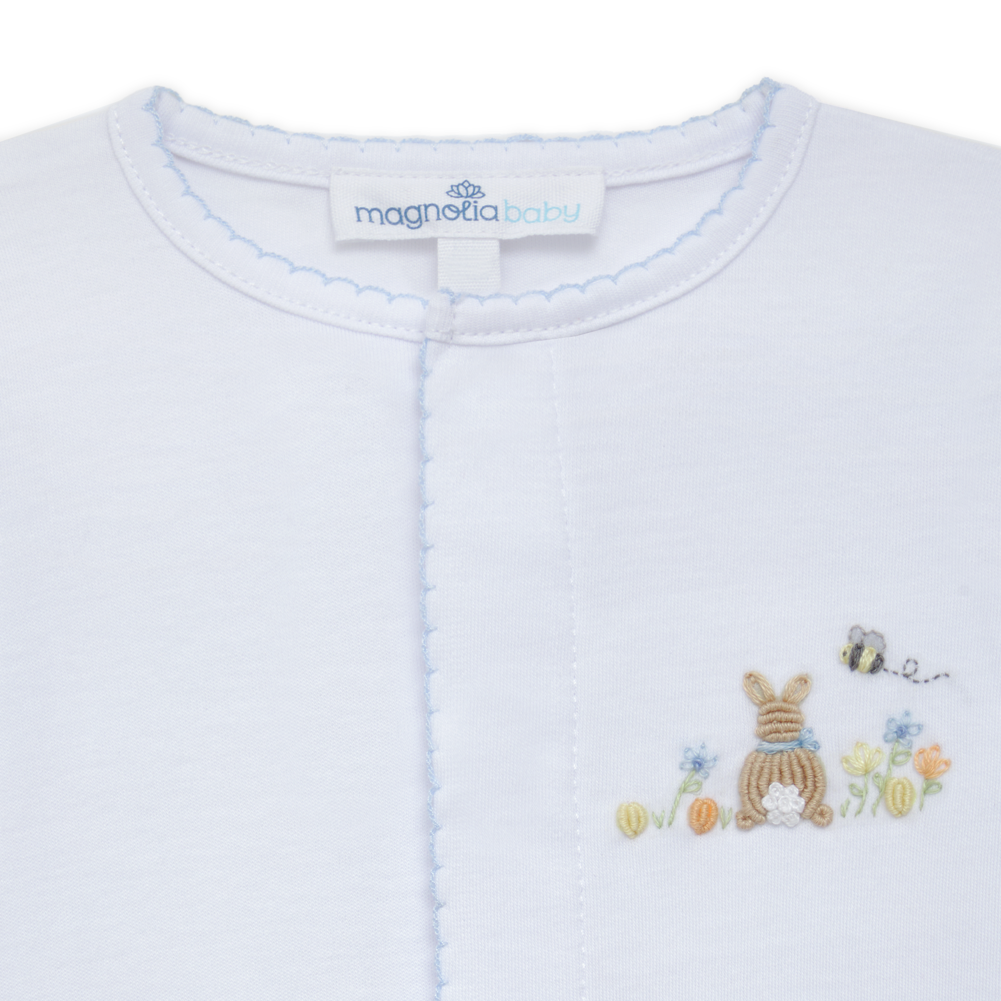 Baby Light Blue Cotton Footie with Honey Bunny Embroidery