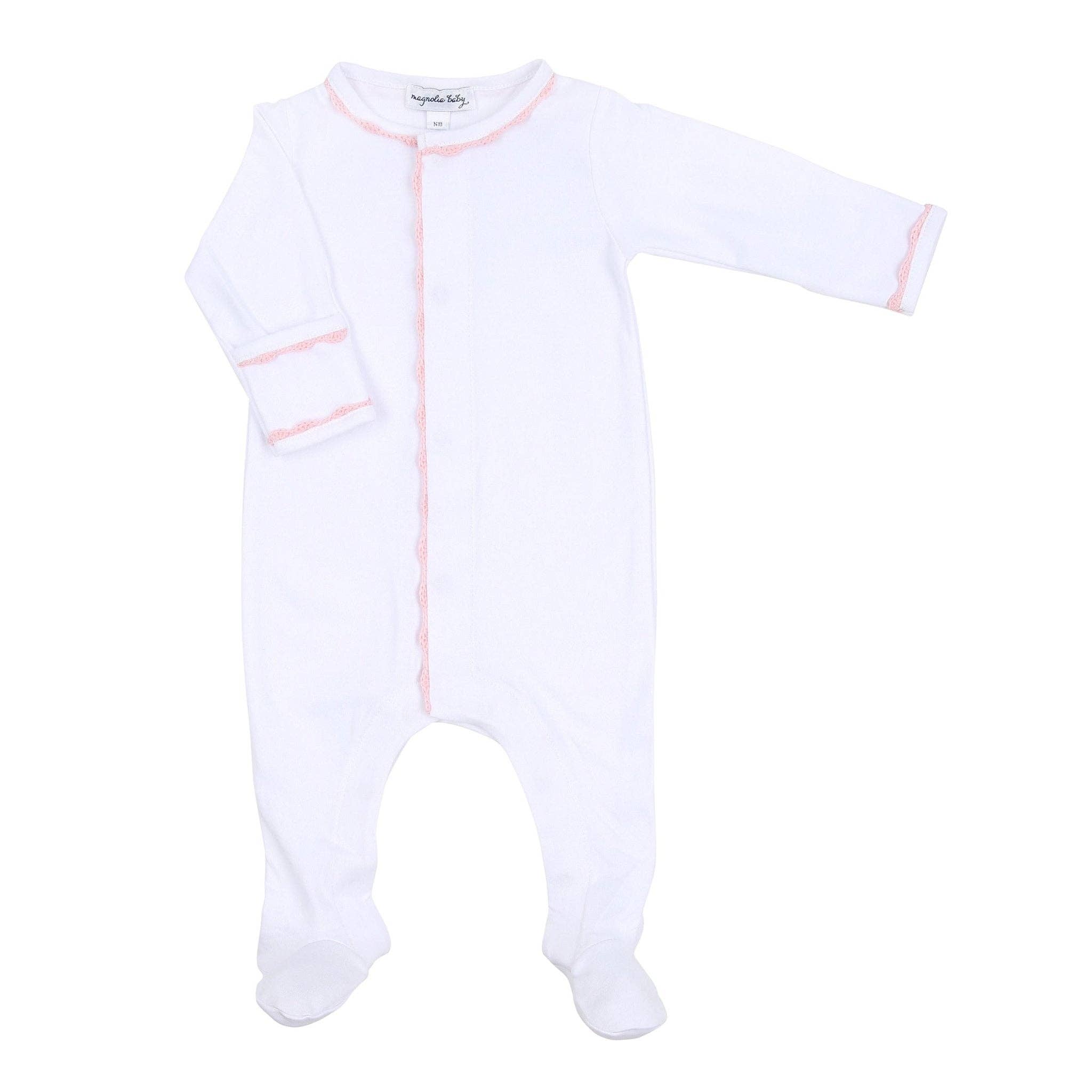 Baby Joy Footie with Pink Crochet Trim: Preemie