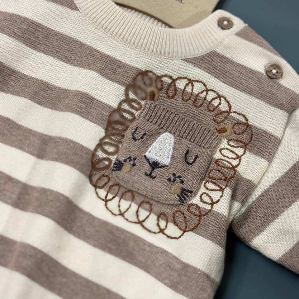 Lion Baby Knit Pullover & Pants - Oatmeal/Beige