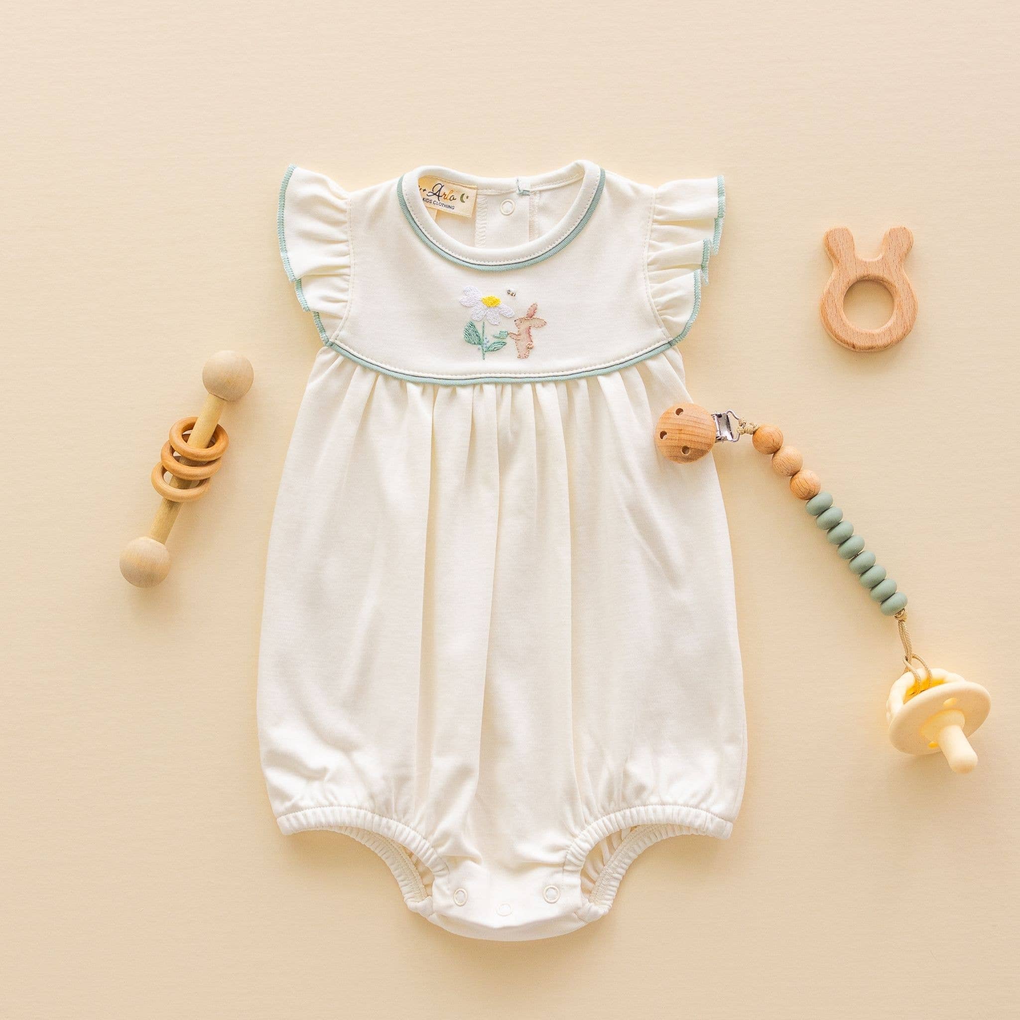 Bunny's Daisy Garden Embroidered Bubble by Luna and Arlo