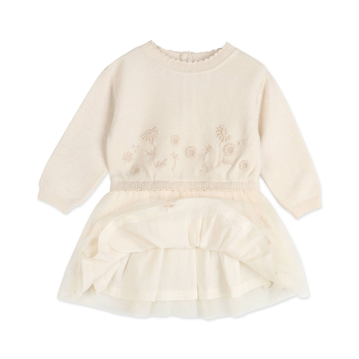 Clara Floral Knit Baby Tutu Dress (Organic Cotton): Ecru / 6-12M
