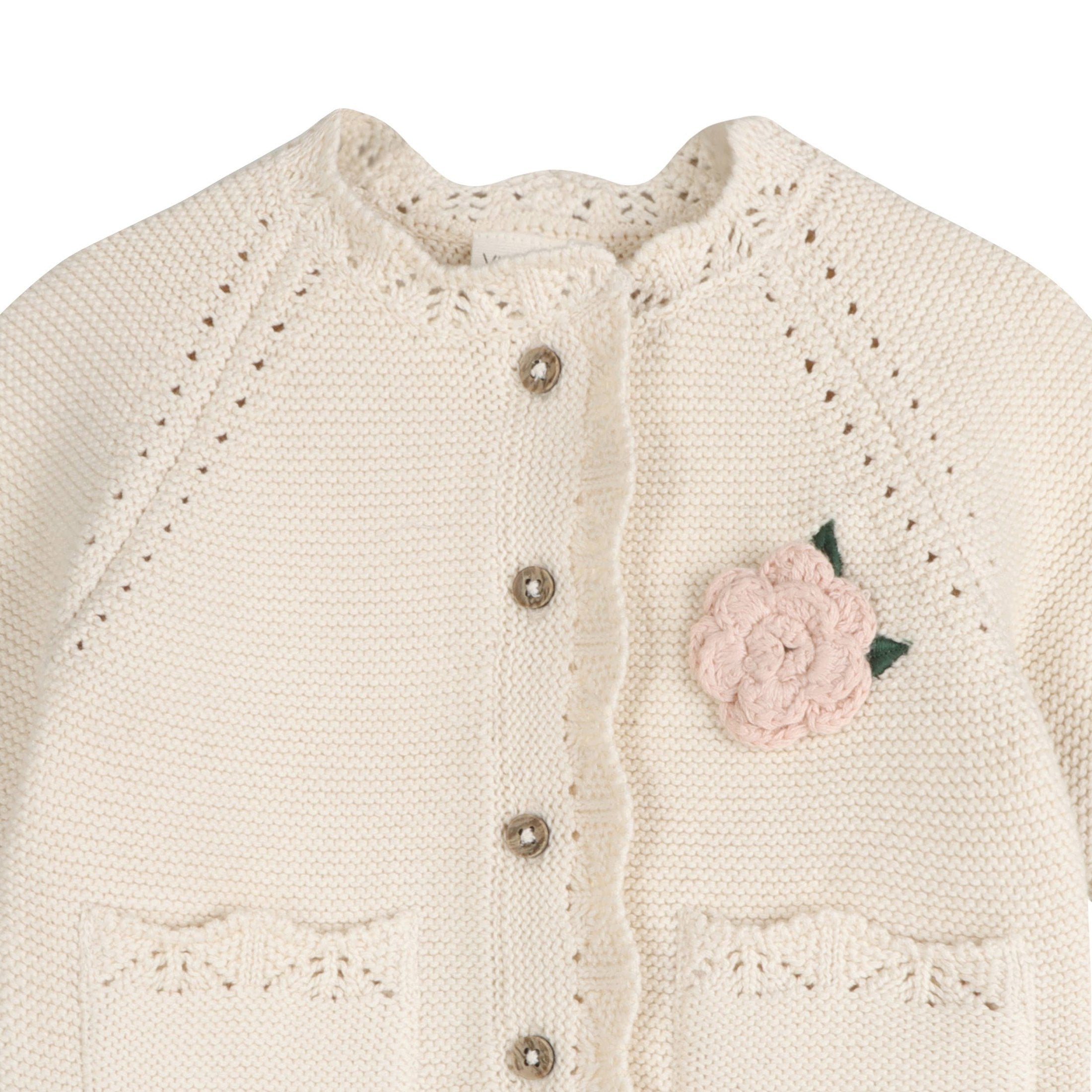 Anna Crochet Flower Knit Baby Cardigan (Organic Cotton): Ecru / 12-18M