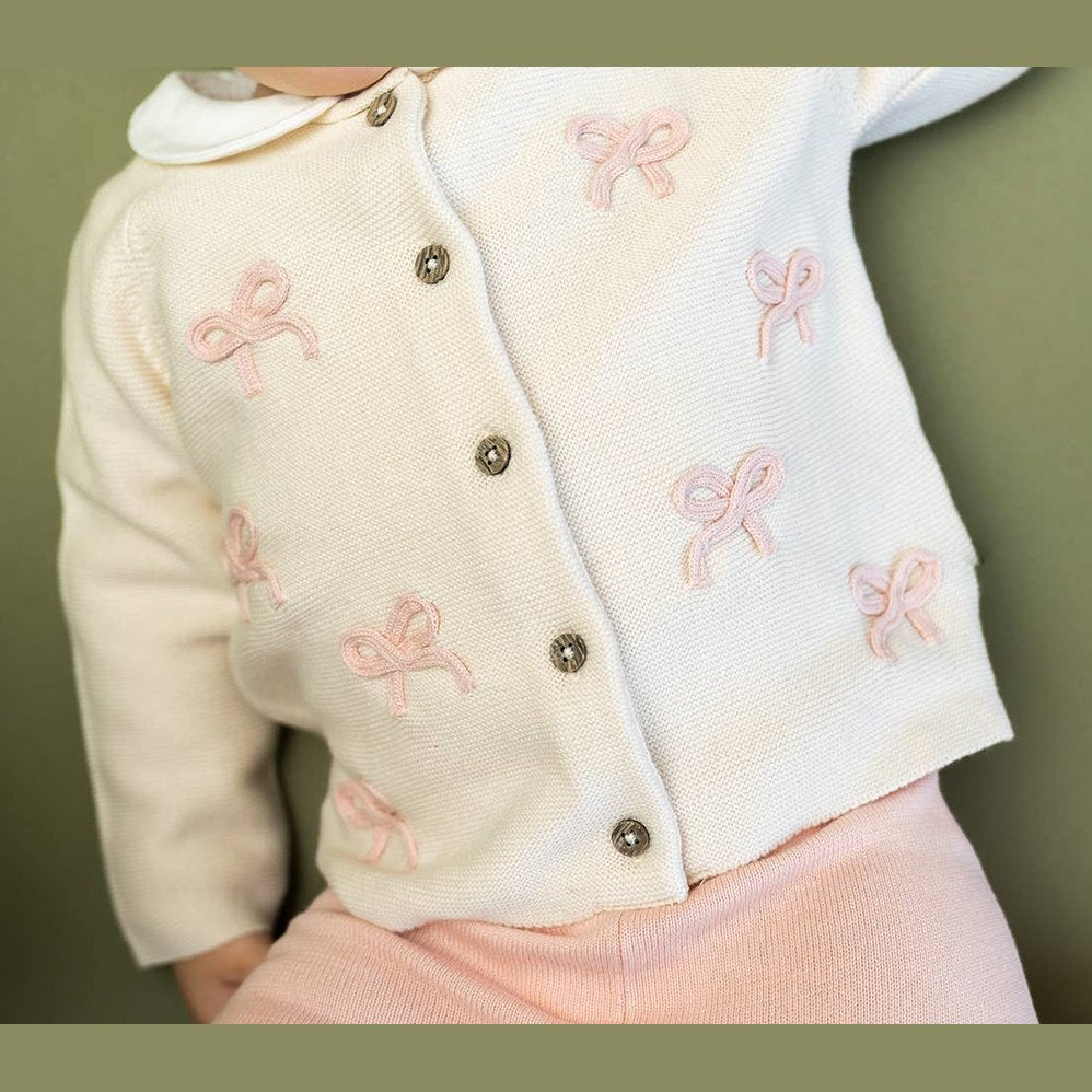 Zoe Bow Sweater Knit Baby Button Cardigan and Legging Set