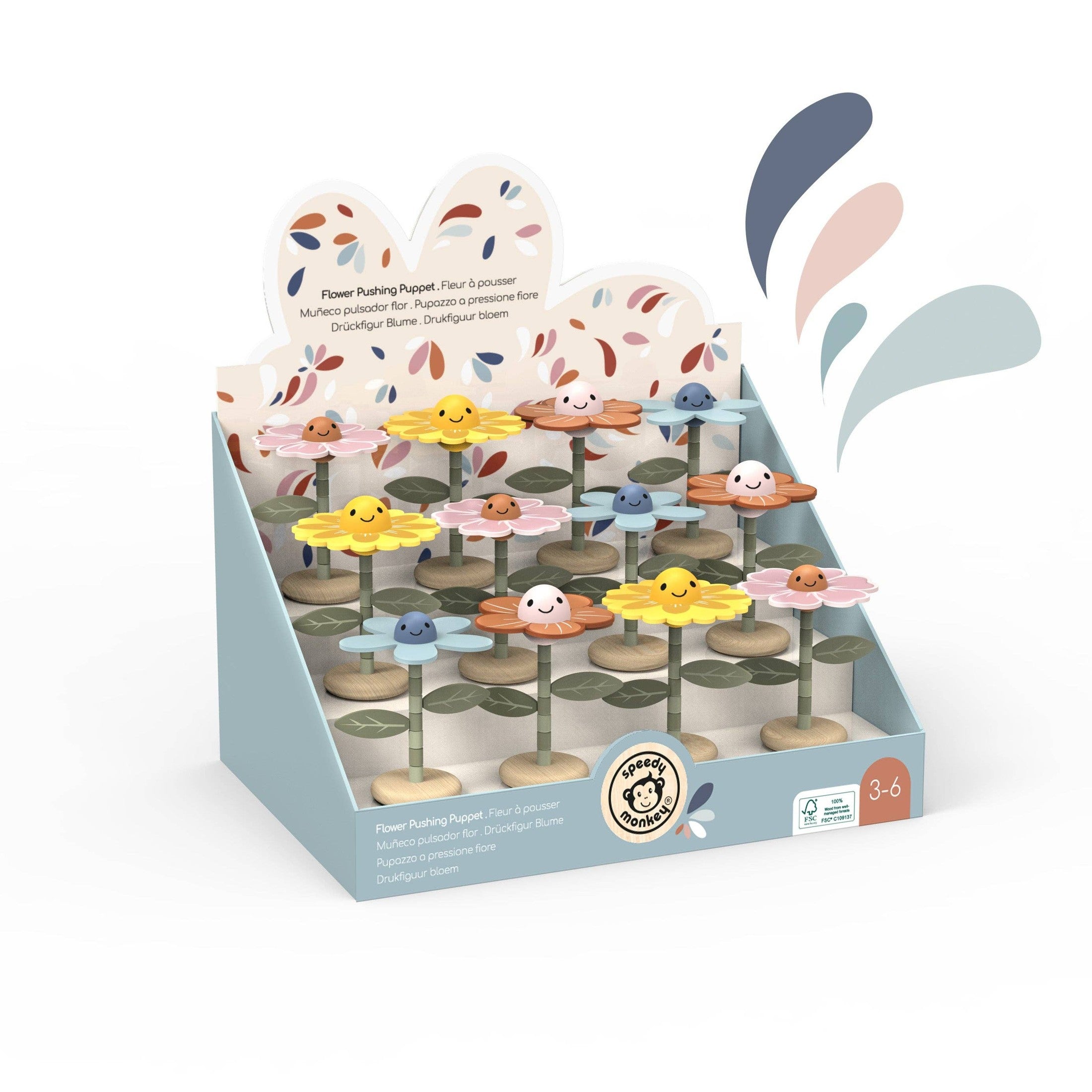 12-Piece Wooden Flower Pushing Puppet Display