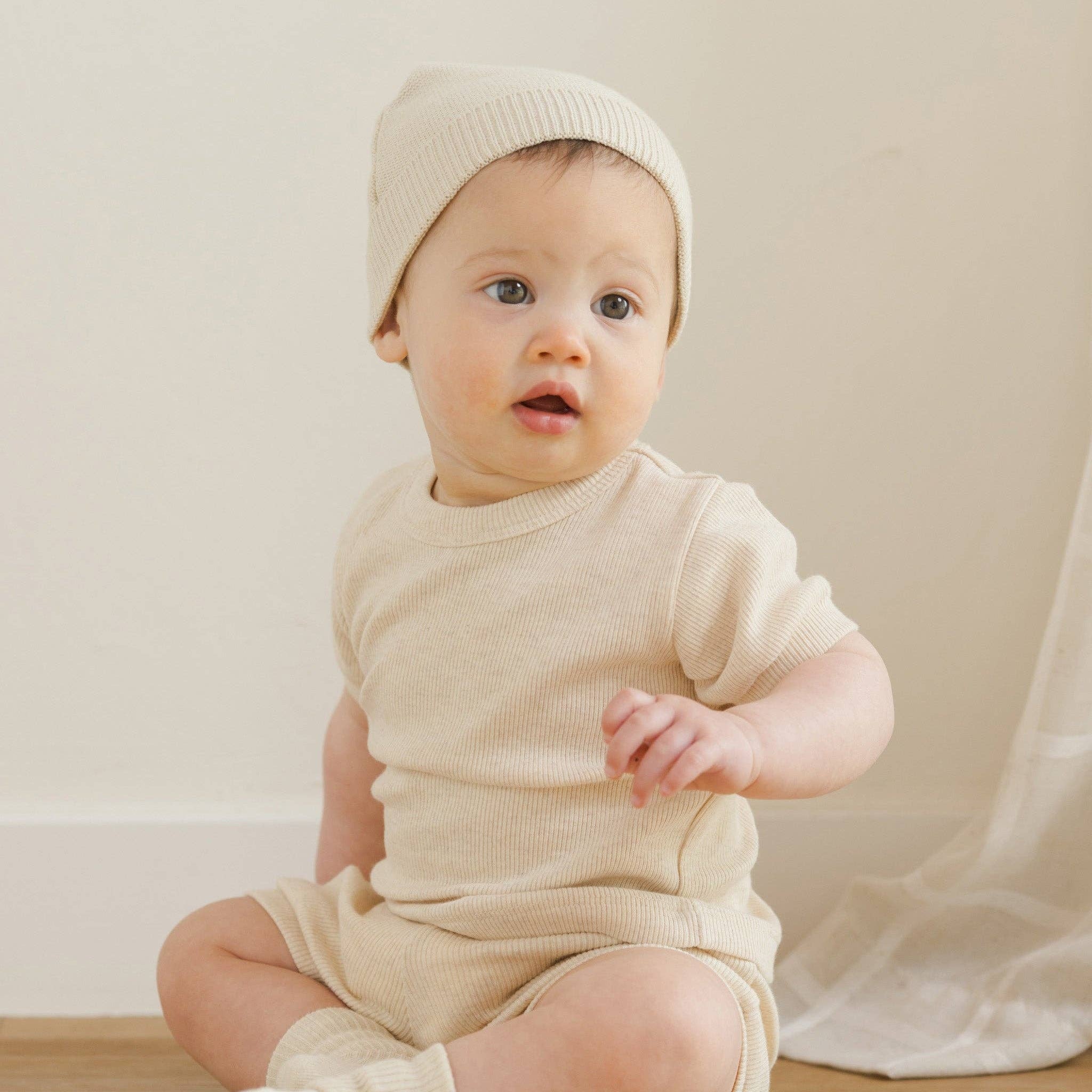 Gentle Cotton Neutral Knit Baby Beanie