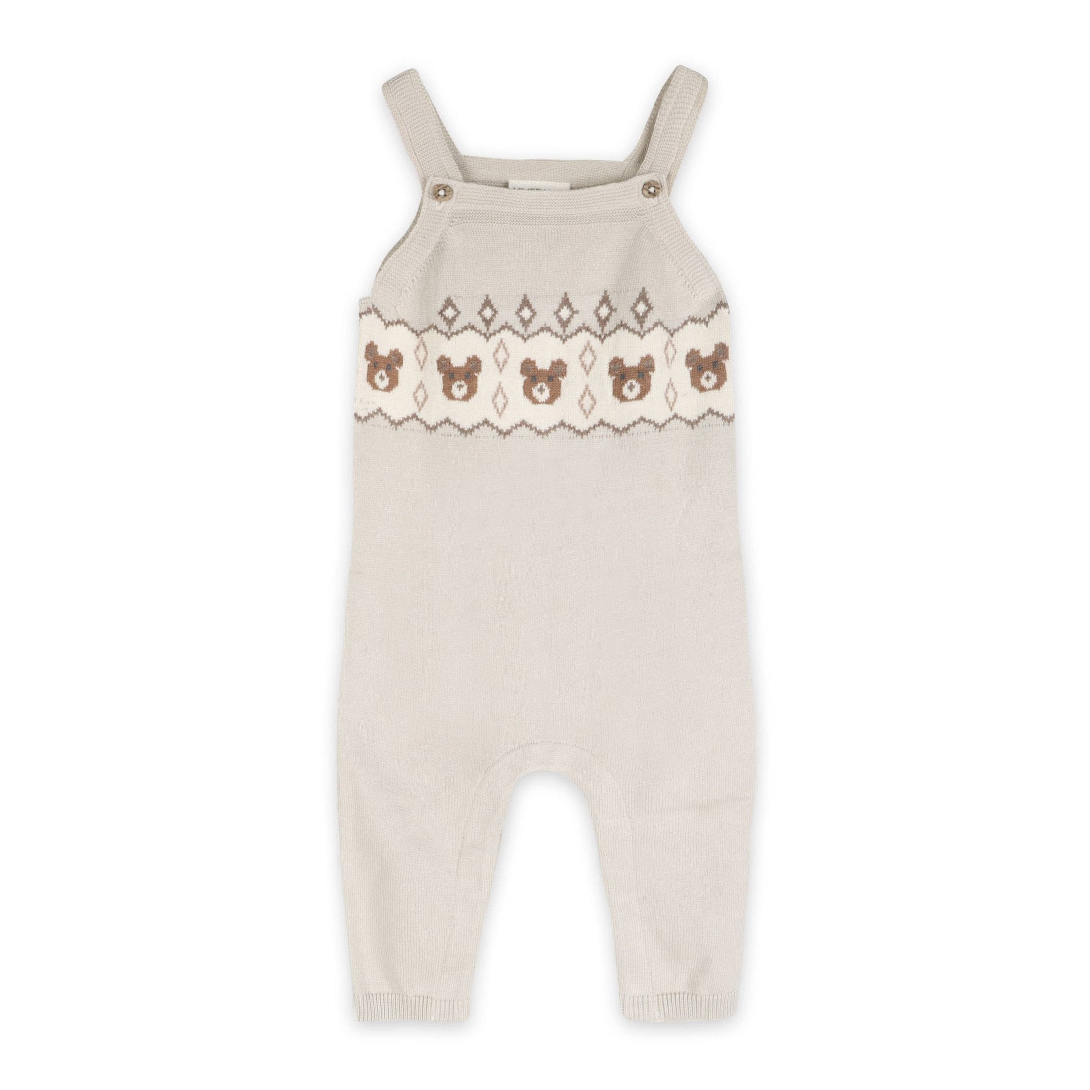 Bear Fair Isle Knit Baby Overall Set – Stone