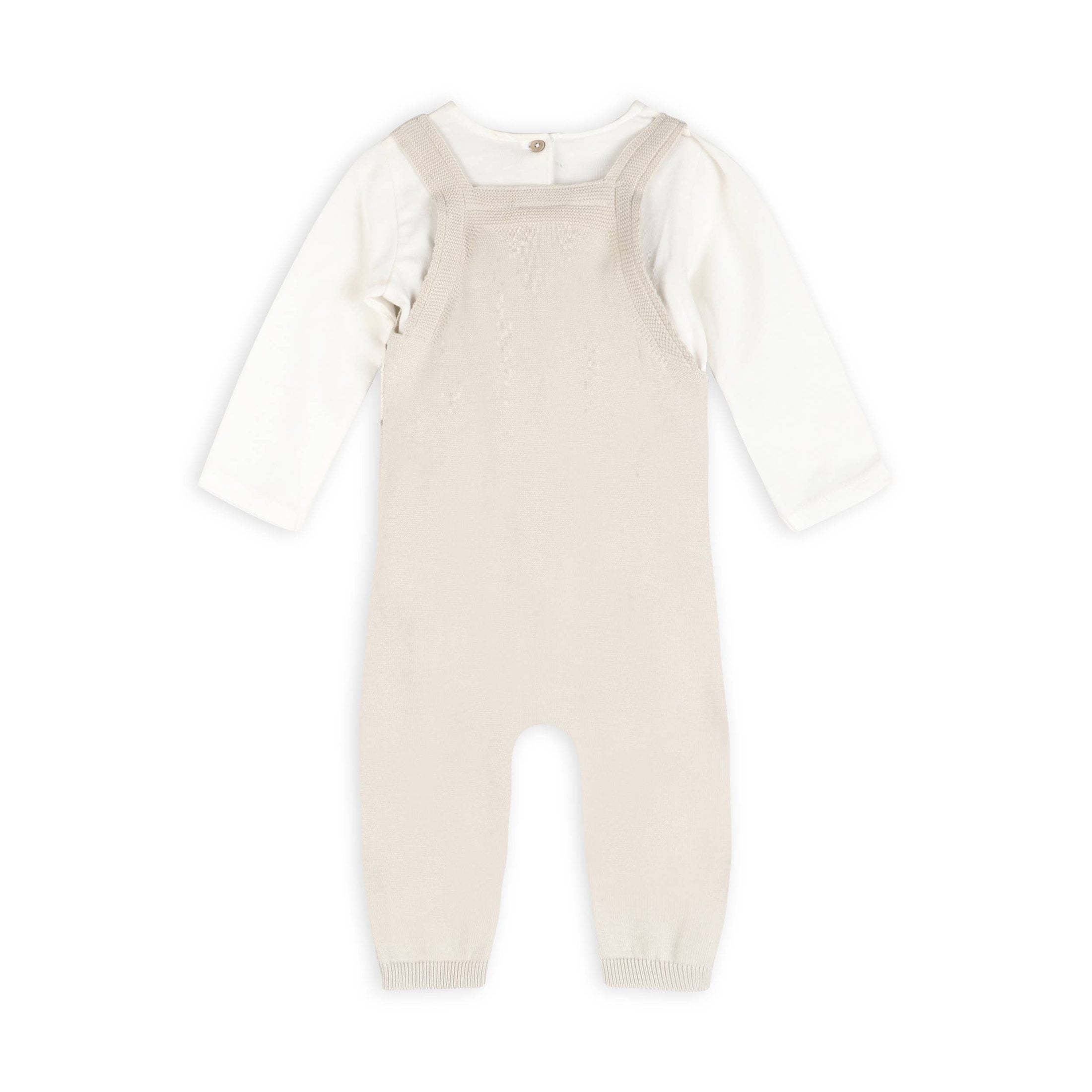 Bear Fair Isle Knit Baby Overall Set – Stone