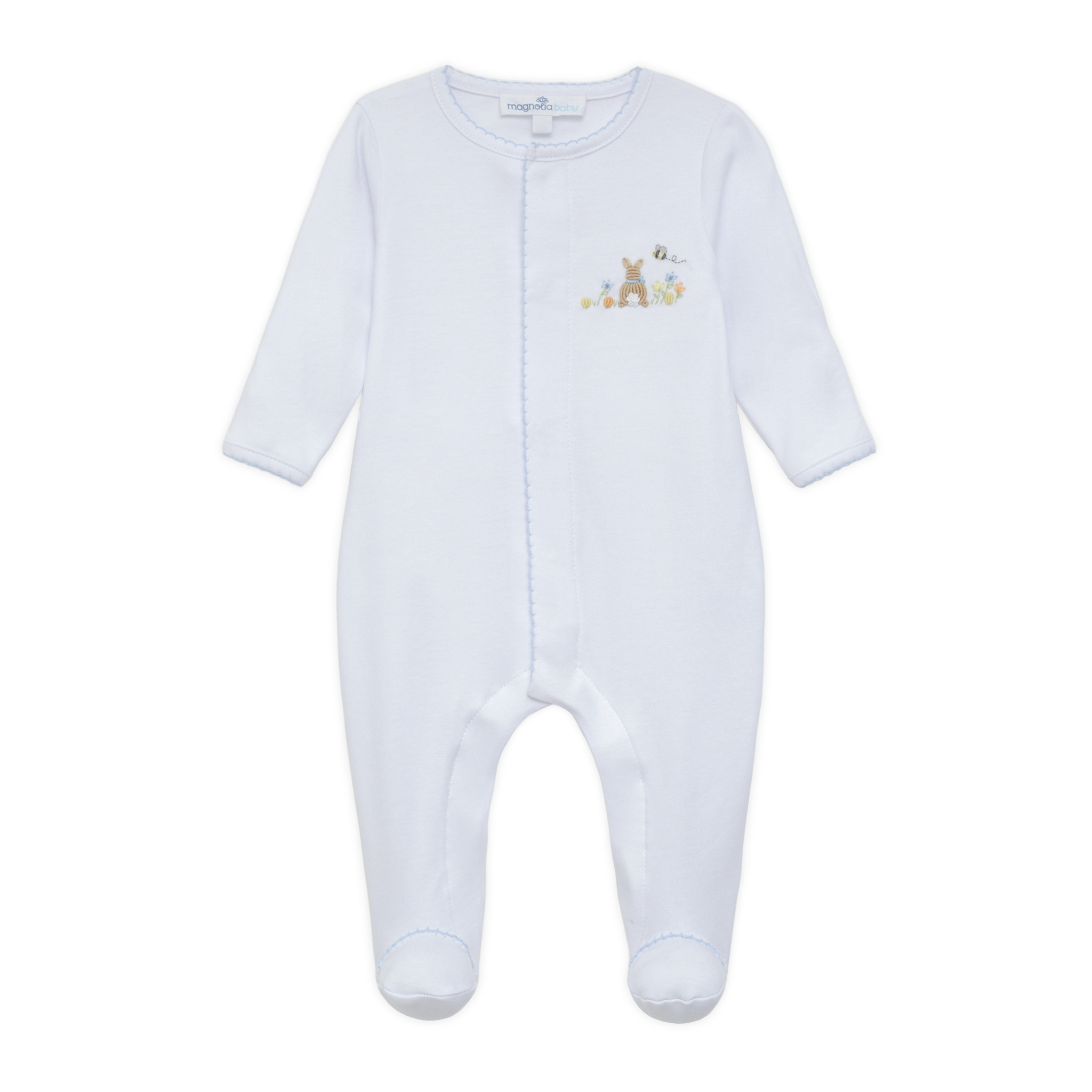 Baby Light Blue Cotton Footie with Honey Bunny Embroidery