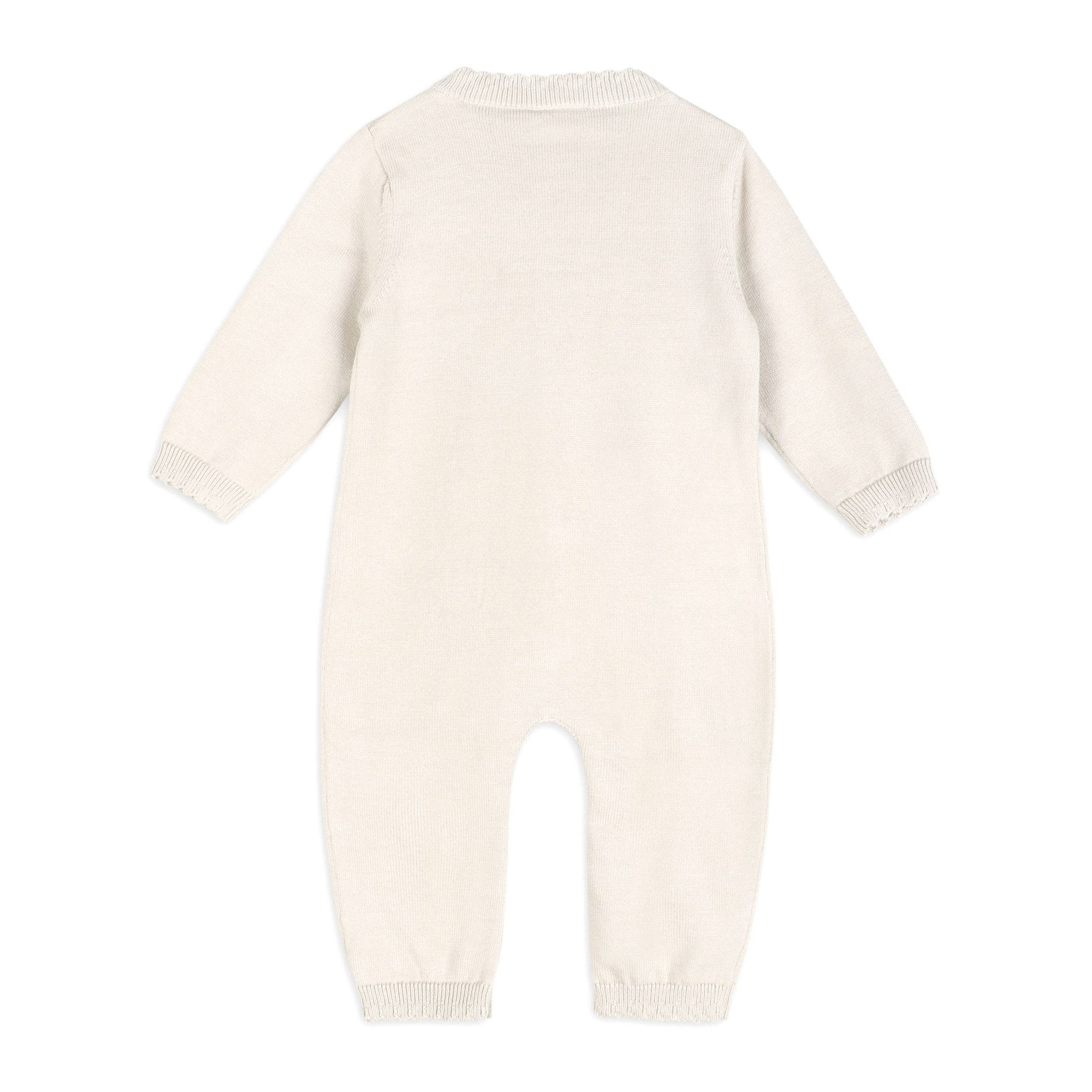 Evie Bow Pointelle Knit Baby Jumpsuit (Organic Cotton): Ecru / 6-12M