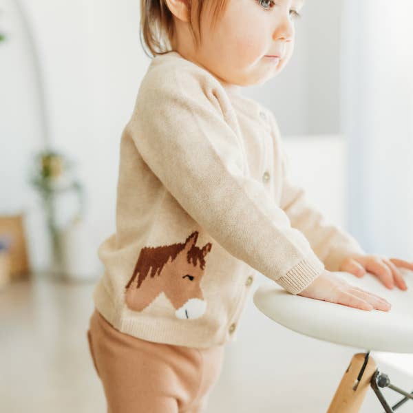 Organic Oatmeal Cotton Horse Baby Cardigan