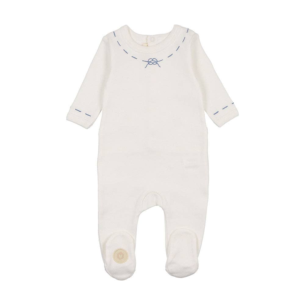 Soft Stitches Ivory & Blue Knit Baby Footie
