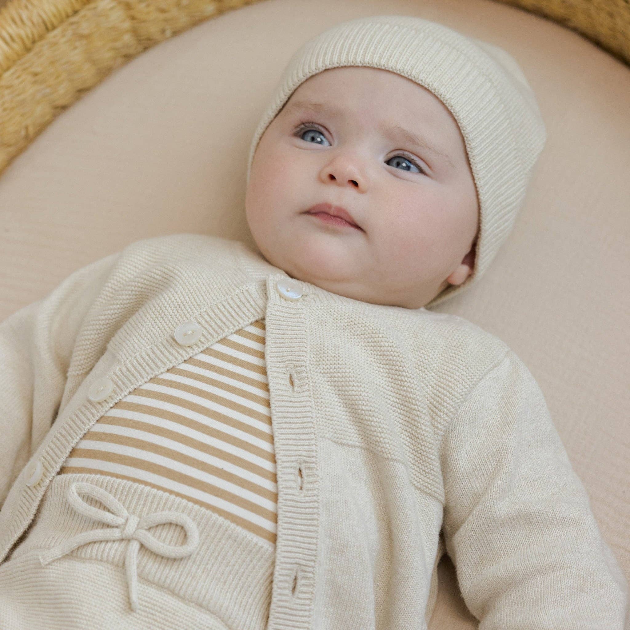 Gentle Cotton Neutral Knit Baby Beanie