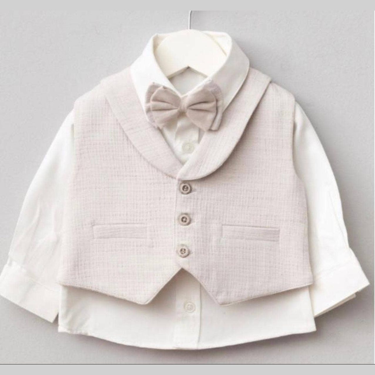 Baby Boy Muslin Outfit Set – 4 Piece Formal Suit with Shirt