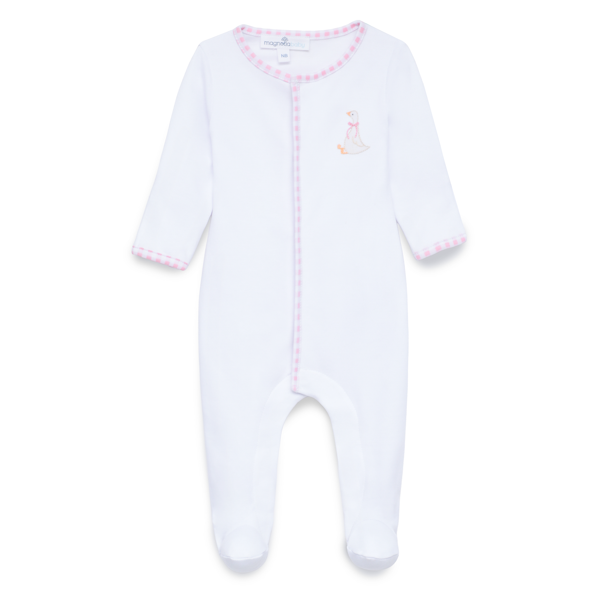 Pink Gingham & Duck Embroidered Footed Romper