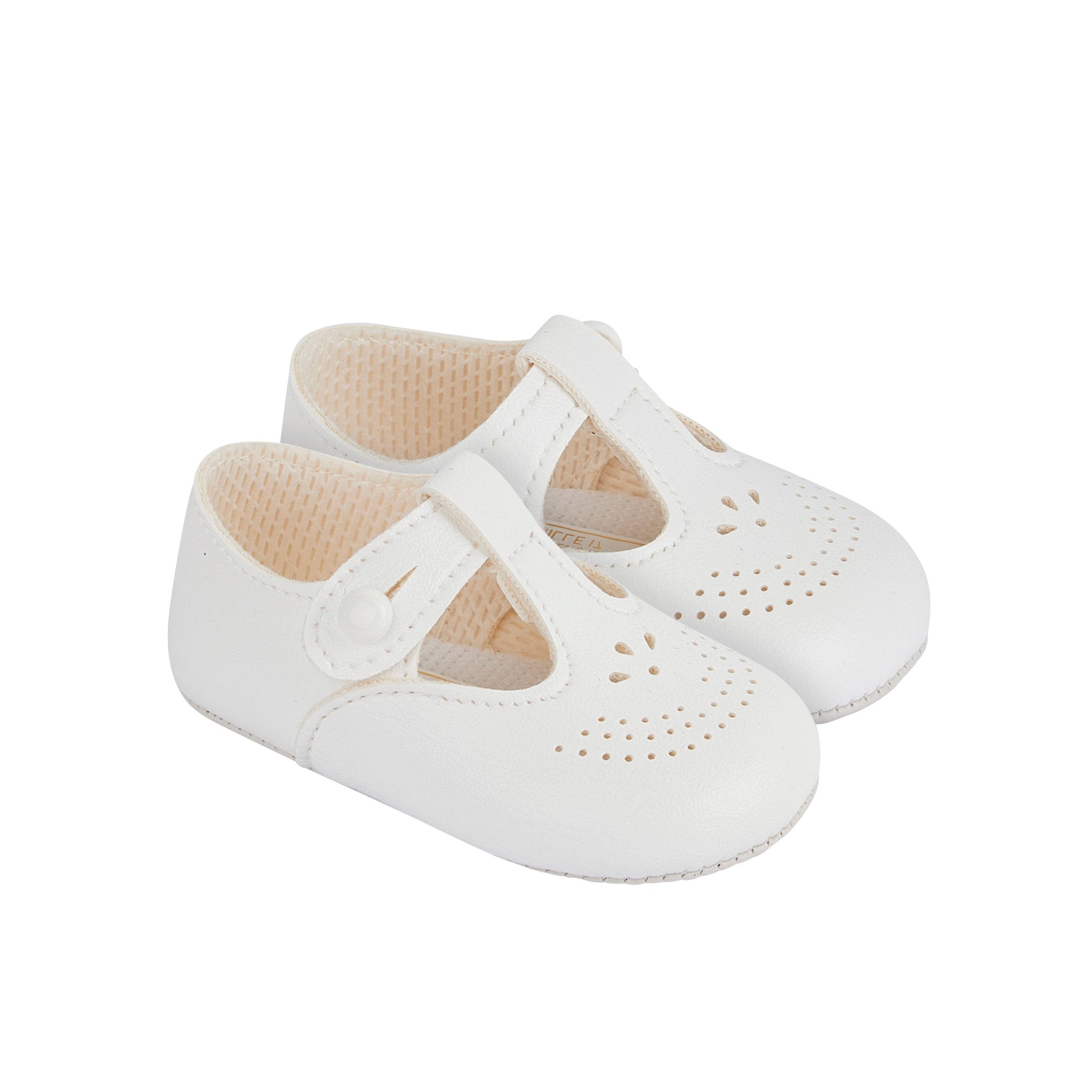Unisex Soft Sole Baby Shoes Button T-Bar with Punch Detail
