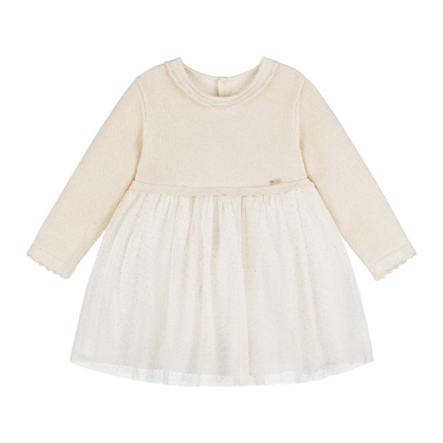 Baby Girls Champagne Knit & Glitter Tulle Dress