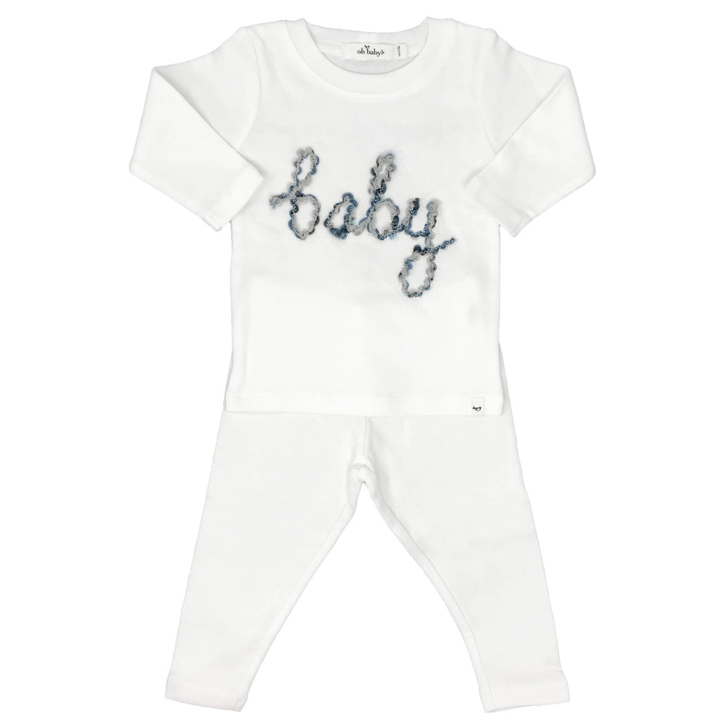 "Baby" 2 Piece Crew Neck Set - Baby in Charcoal Yarn - Cream