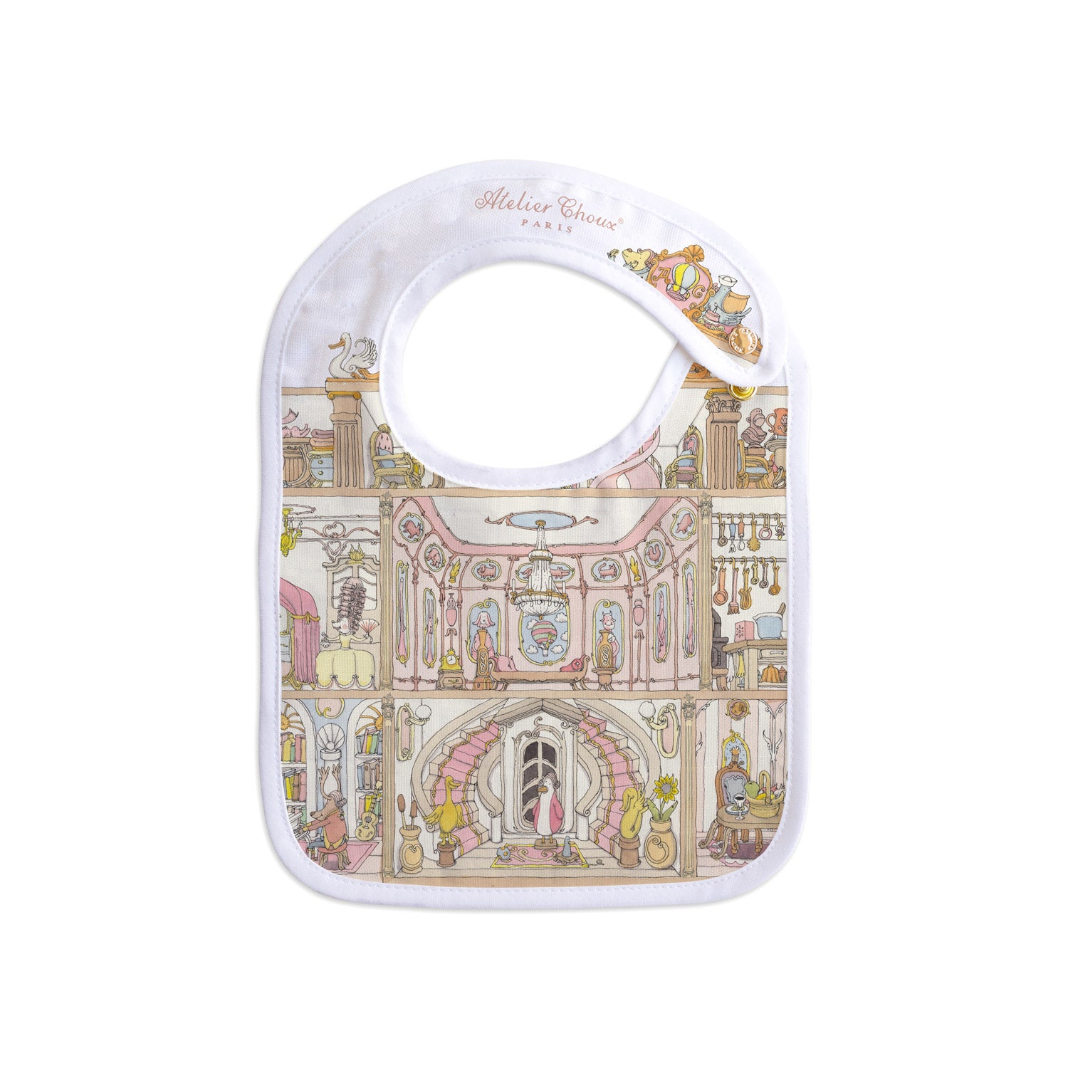 Babero pequeño Dollhouse con broches dorados